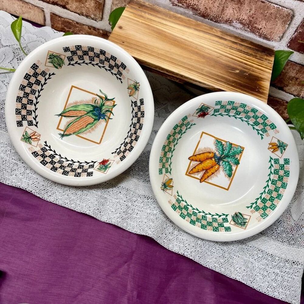 VTG Set of 2 Fresh Garden 8 in. Small Soup Serving Bowls Farmhouse